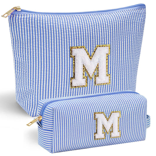Initial Makeup Bag, Makeup Bag Travel Cosmetic Bag Cute Makeup Bag Personalized Engagement Bridesmaid Best Friend Birthday Gifts for Women Hostess Gifts for Her Friend Female Preppy Stuff M