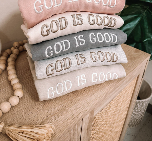 Embroidered GOD IS GOOD Sweatshirt: Cream