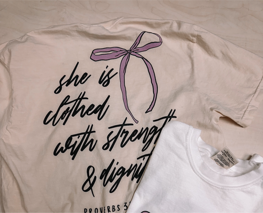 She Is Clothed Bow Summer T-Shirt: Ivory